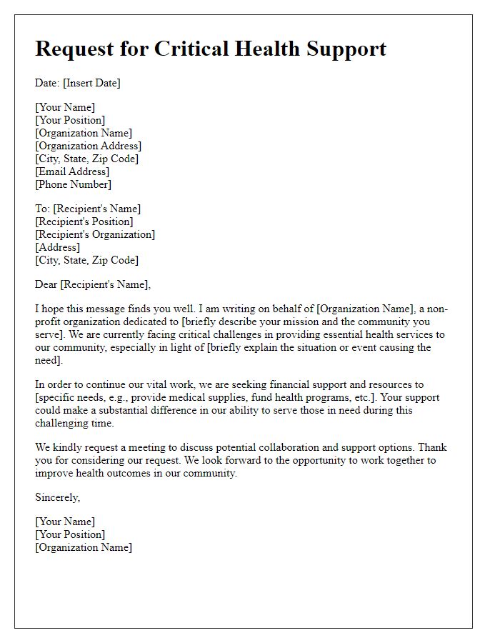 Letter template of critical health support request for non-profit organizations