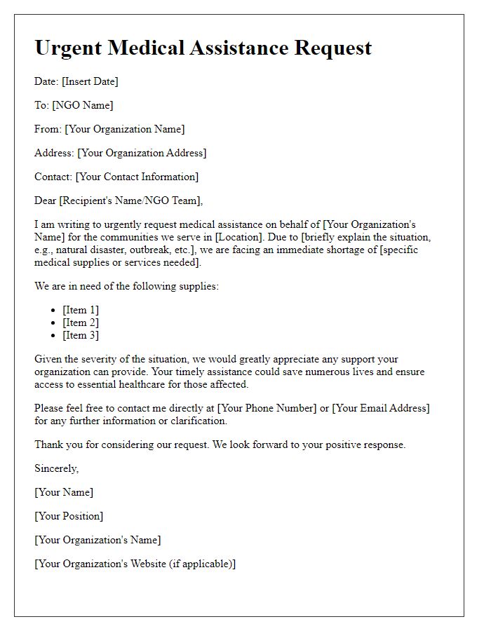 Letter template of urgent medical assistance request for NGO support