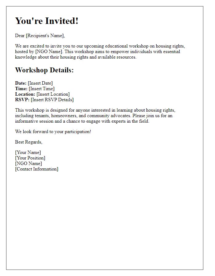 Letter template of NGO housing rights educational workshop invitation