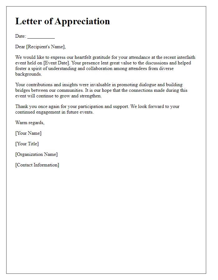 Letter template of appreciation for interfaith event attendance