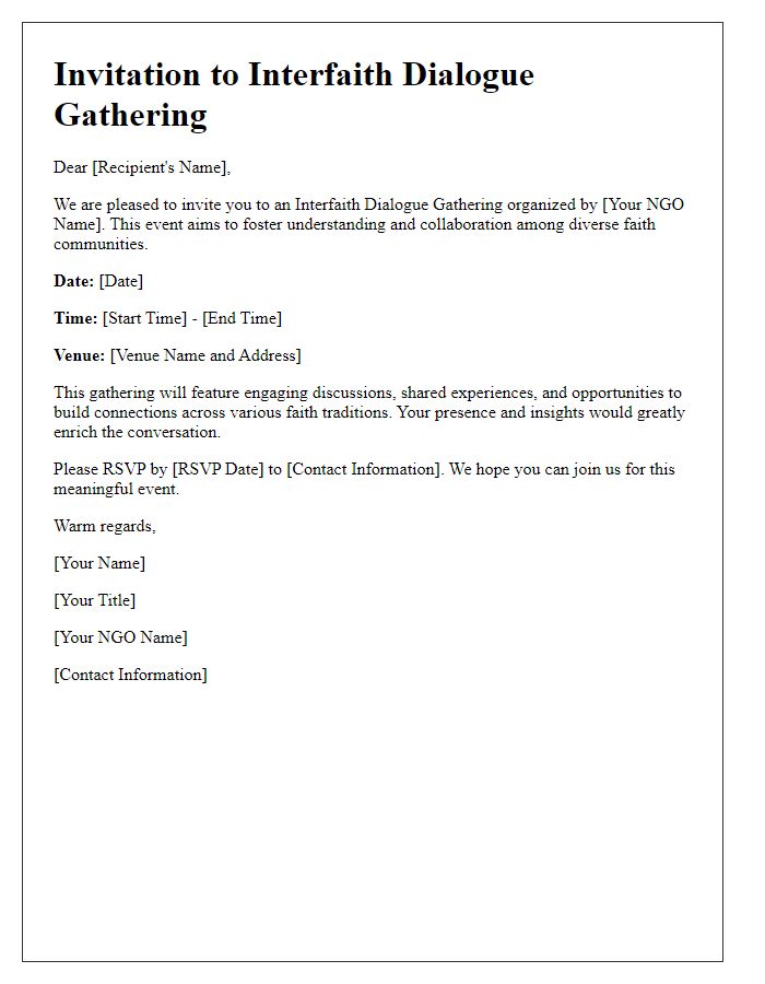 Letter template of invitation for NGO interfaith dialogue gathering