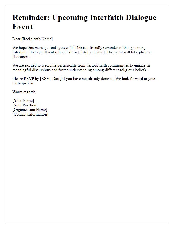 Letter template of reminder for interfaith dialogue event