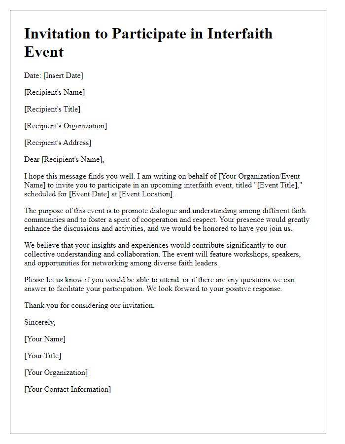 Letter template of request for participation in interfaith event