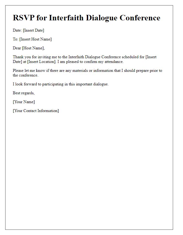 Letter template of RSVP for interfaith dialogue conference