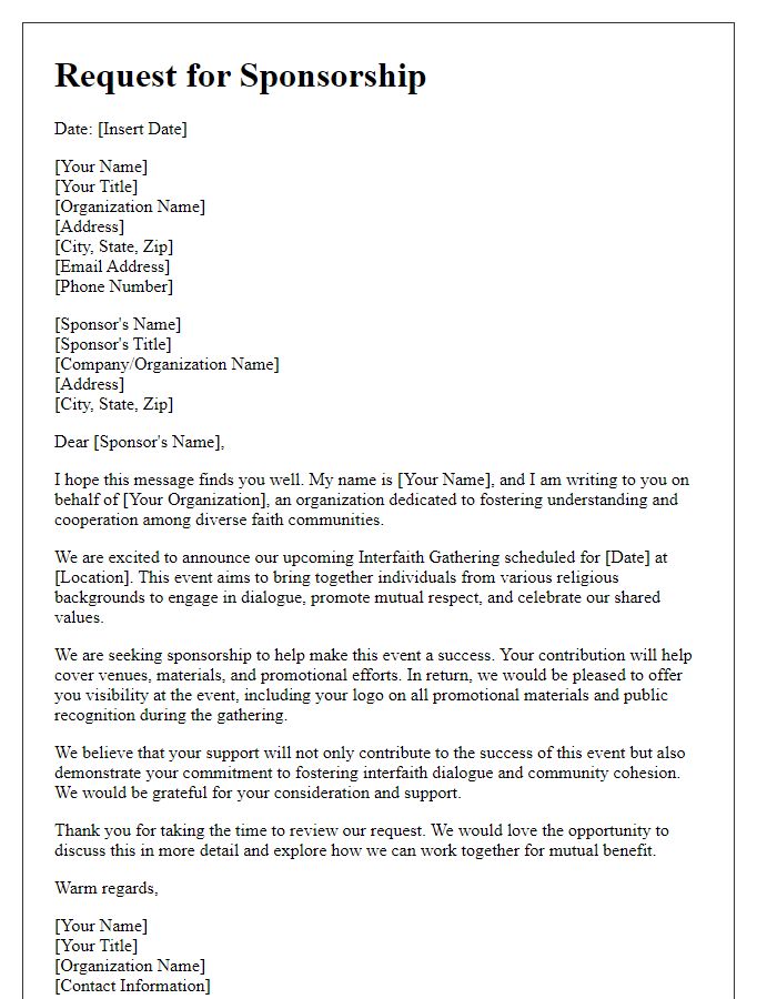 Letter template of sponsorship request for interfaith gathering