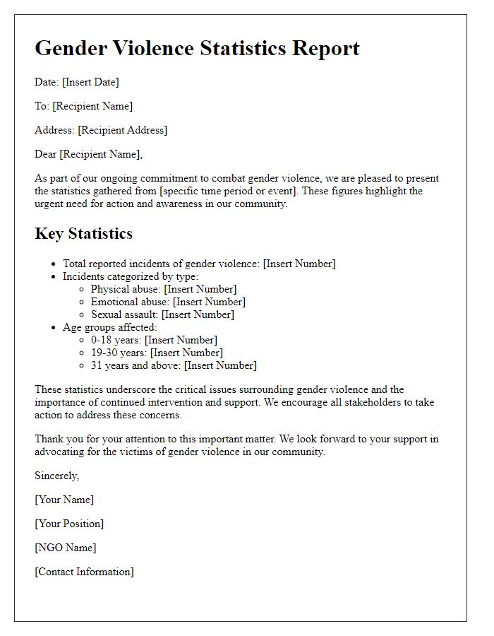 Letter template of NGO for reporting gender violence statistics.