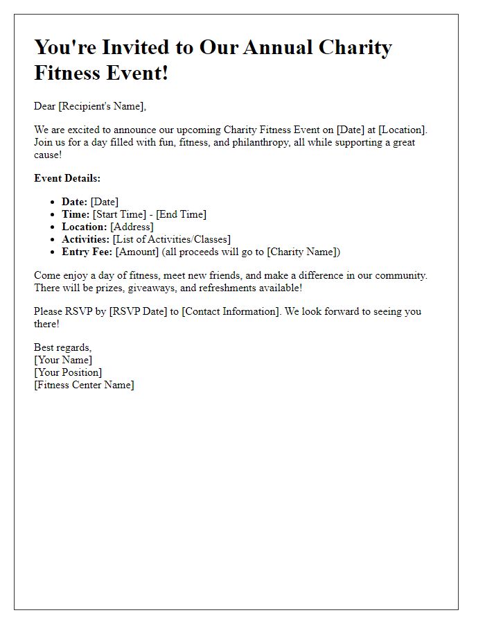 Letter template of fitness center charity event invitation