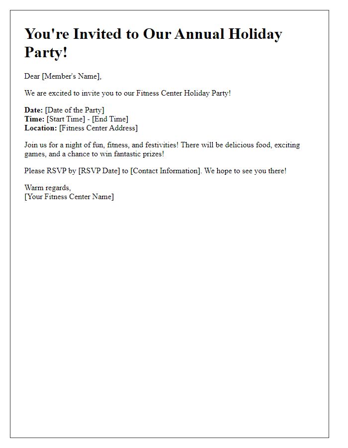 Letter template of fitness center holiday party invitation