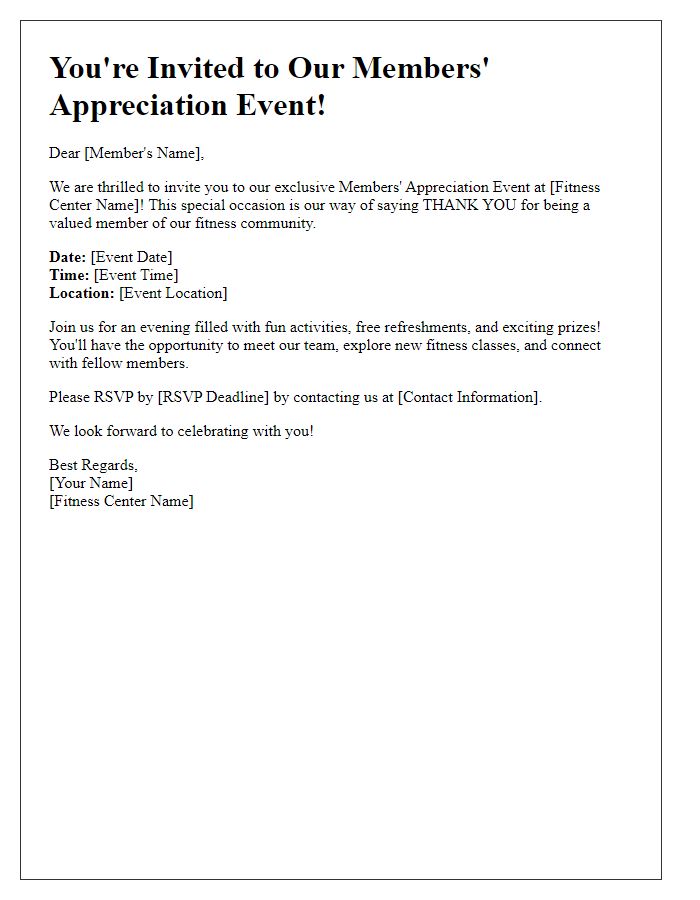 Letter template of fitness center members' appreciation event invitation