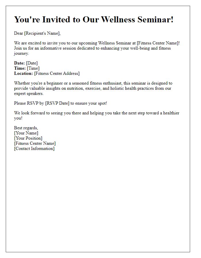 Letter template of fitness center wellness seminar invitation