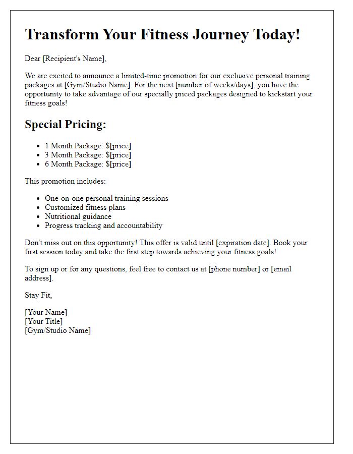 Letter template of limited-time personal training package promotion