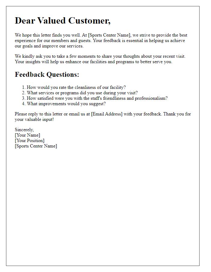 Letter template of sports center feedback collection