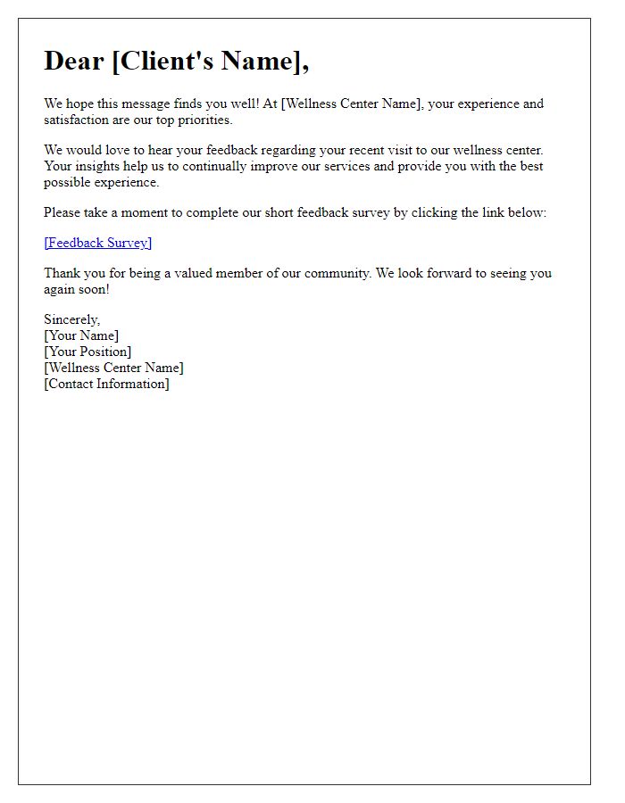 Letter template of wellness center client feedback invitation