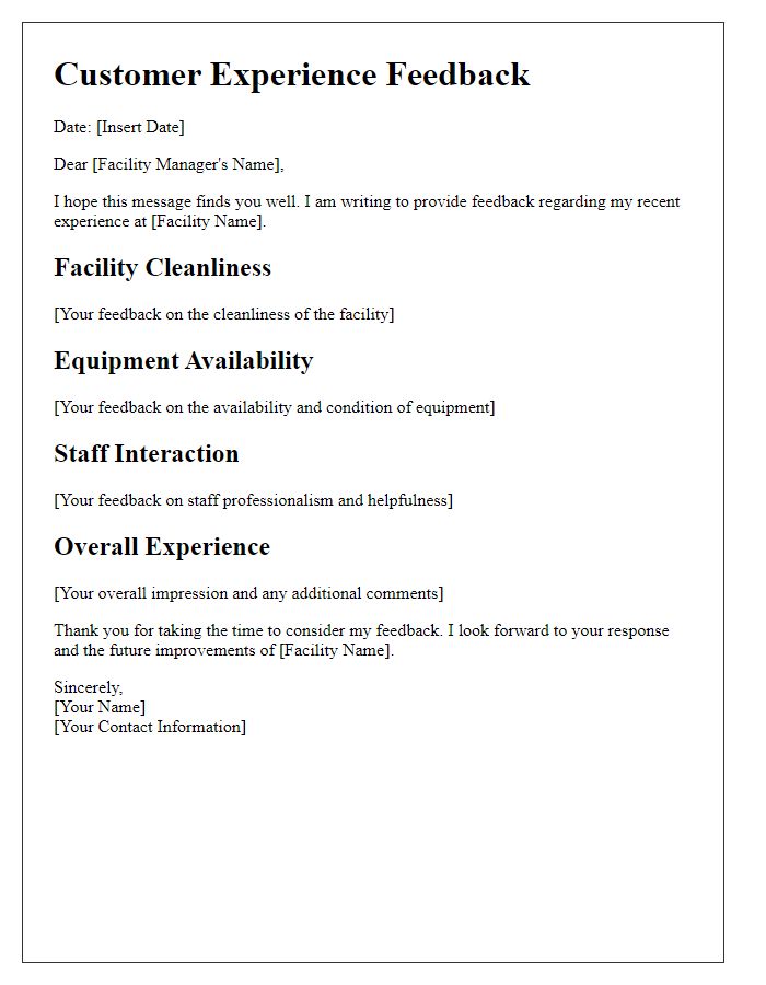 Letter template of workout facility customer experience feedback