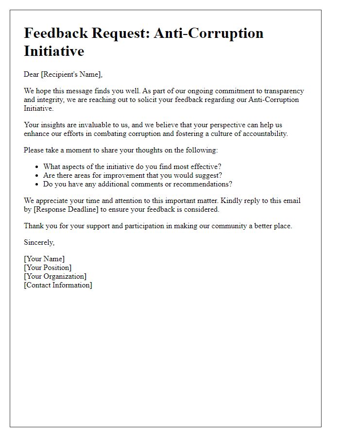 Letter template of anti-corruption initiative feedback solicitation