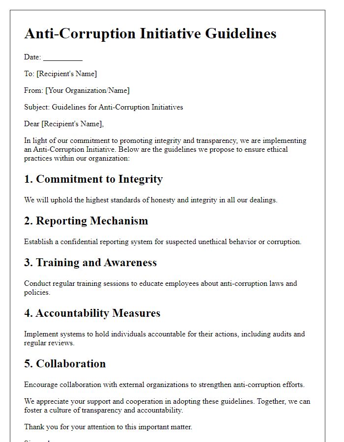 Letter template of anti-corruption initiative guidelines