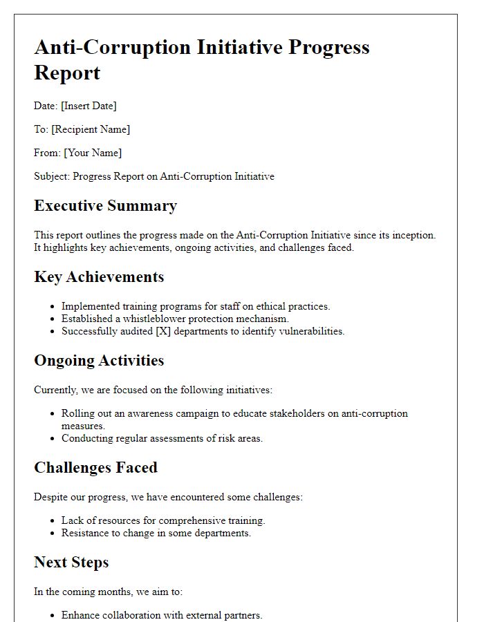 Letter template of anti-corruption initiative progress report