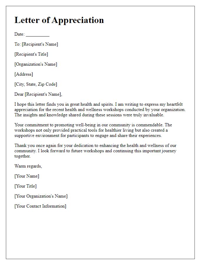 Letter template of appreciation for health and wellness workshops