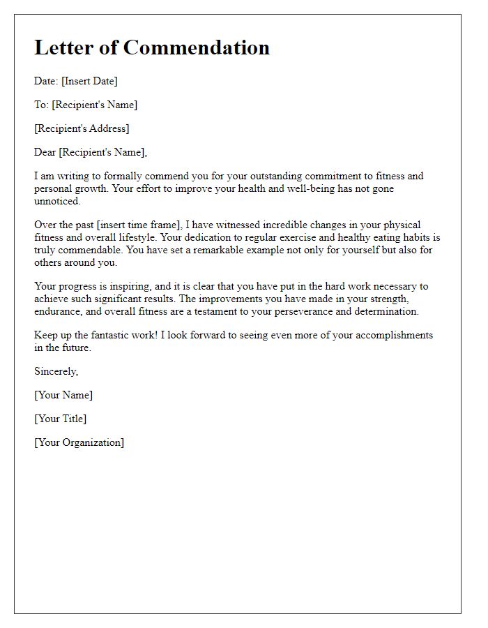 Letter template of commendation for fitness improvement testimonials