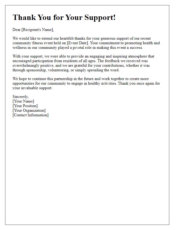 Letter template of thanks for community fitness event support