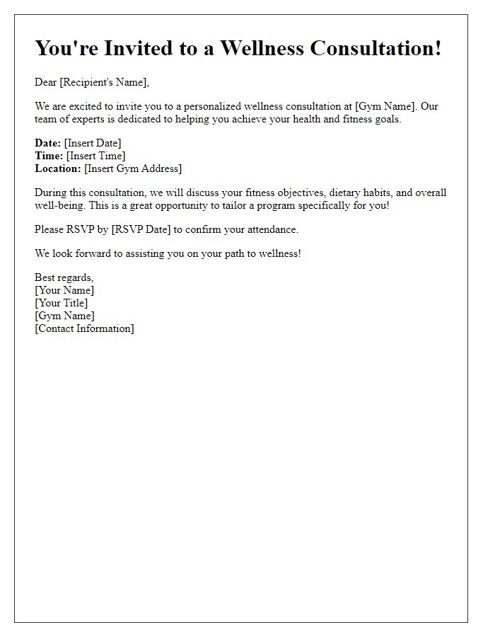 Letter template of Gym Wellness Consultation Invitation