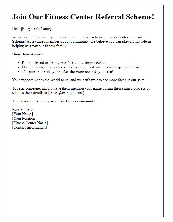 Letter template of invitation to participate in fitness center referral scheme.