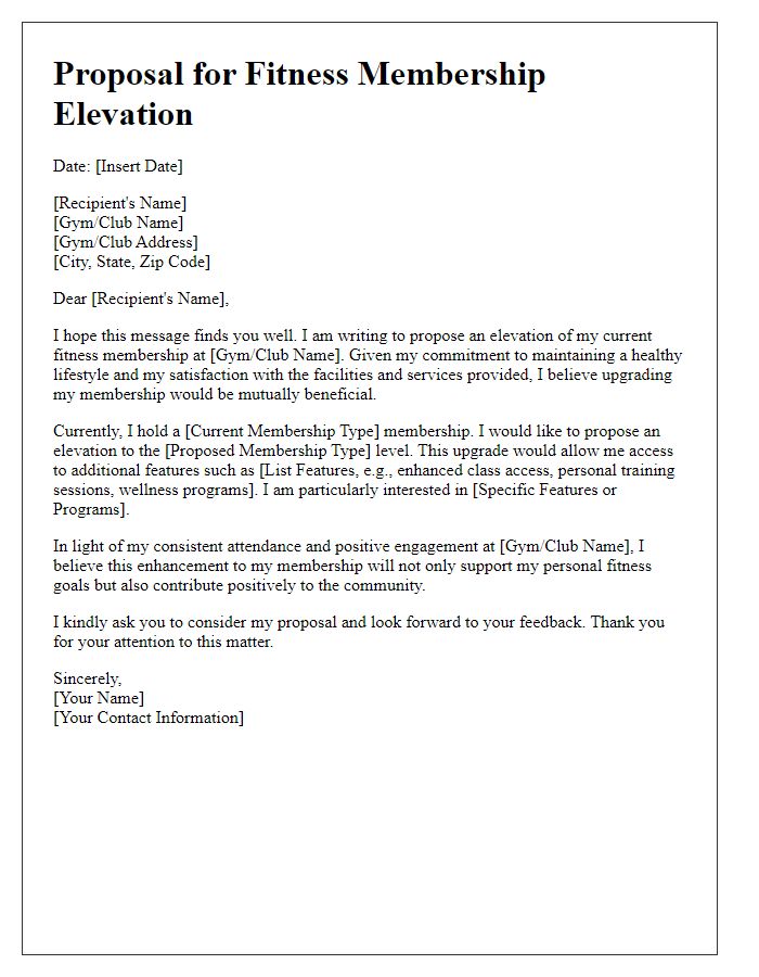 Letter template of proposal for fitness membership elevation