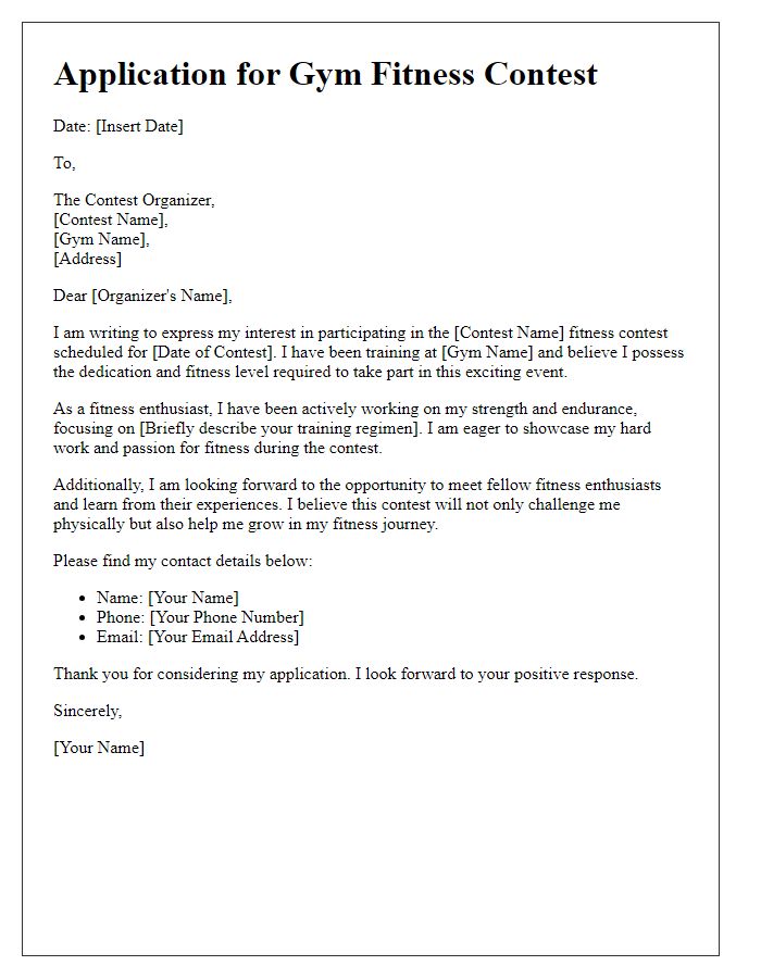 Letter template of application for gym fitness contest