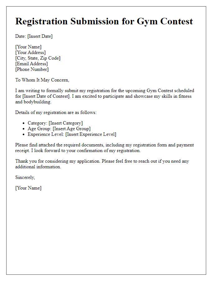 Letter template of submission for gym contest registration