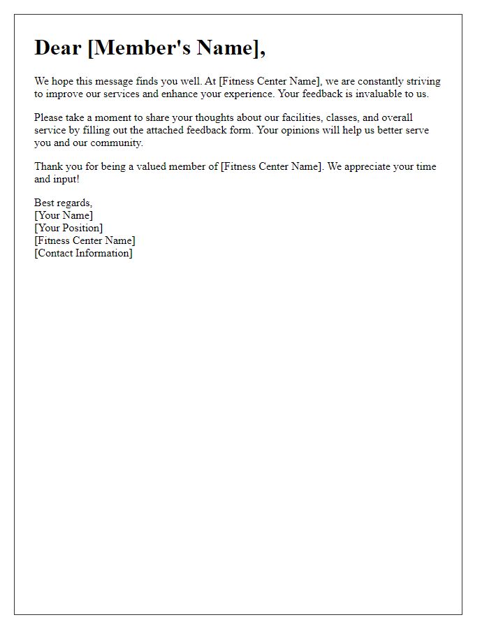 Letter template of member feedback request for fitness center participants.