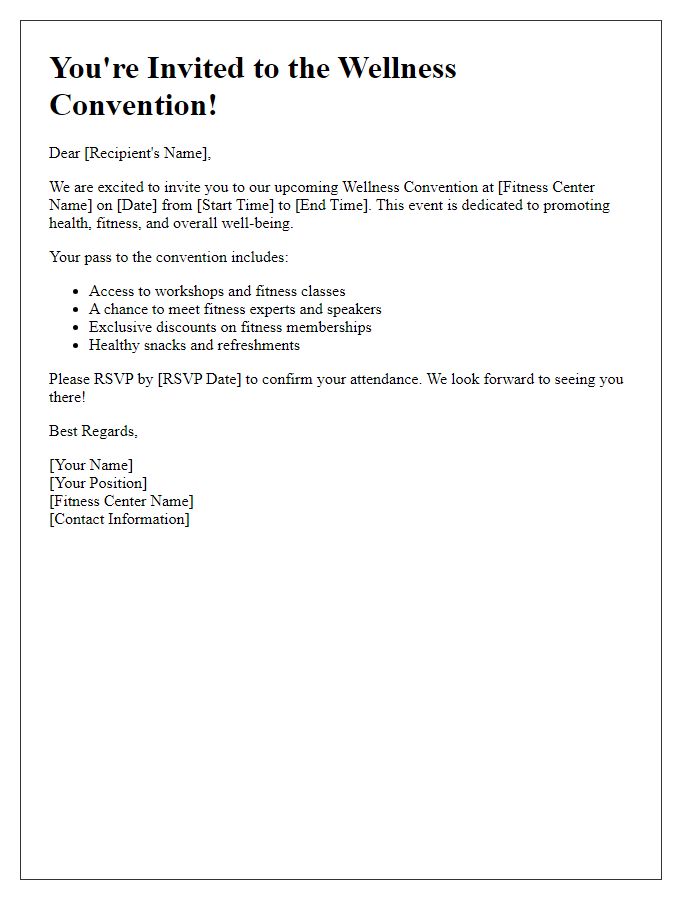 Letter template of wellness convention fitness center pass invitation