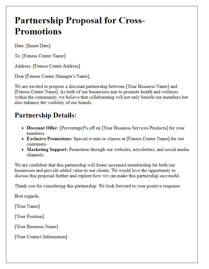 Letter template of discount partnership for fitness center cross-promotions.