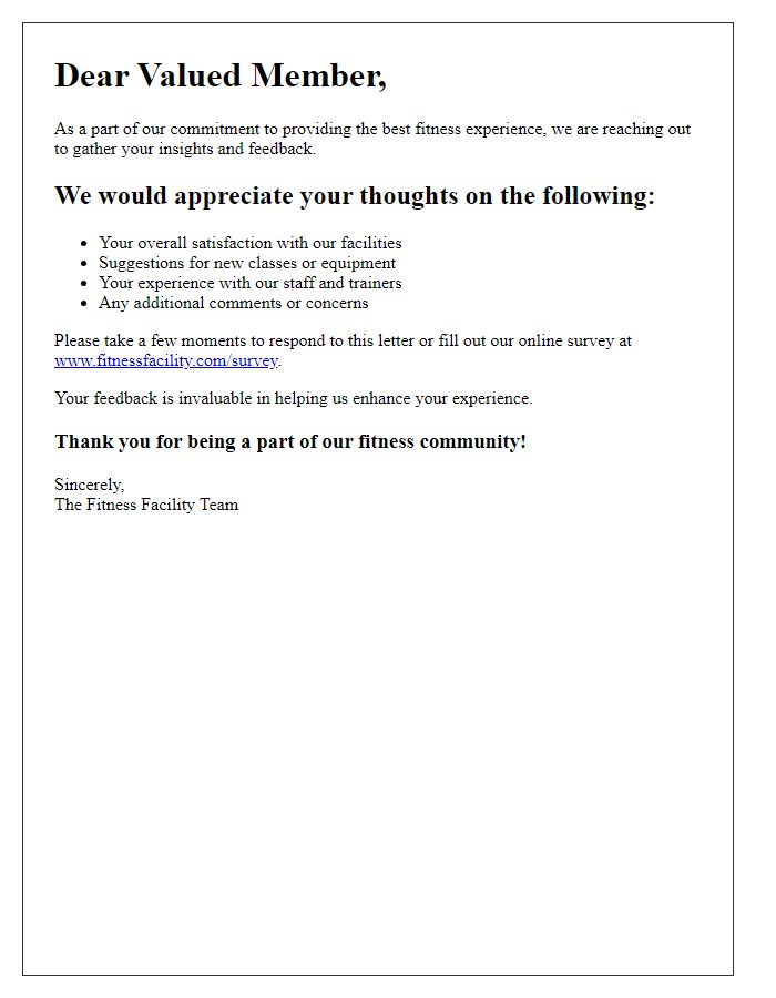 Letter template of fitness facility member insights gathering