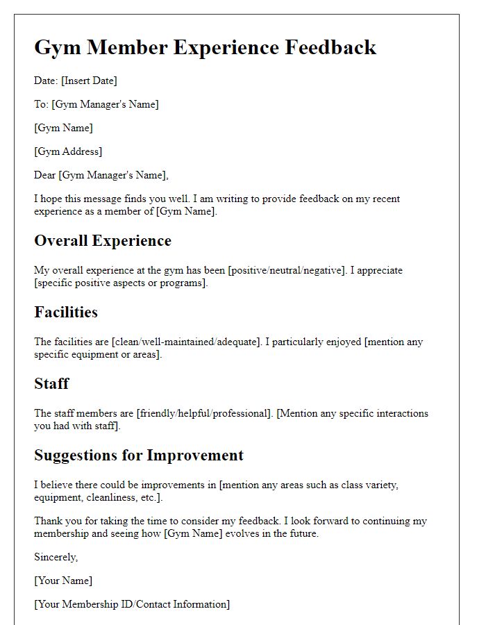 Letter template of gym member experience feedback