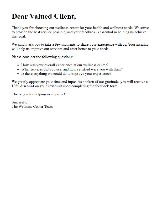 Letter template of wellness center feedback solicitation