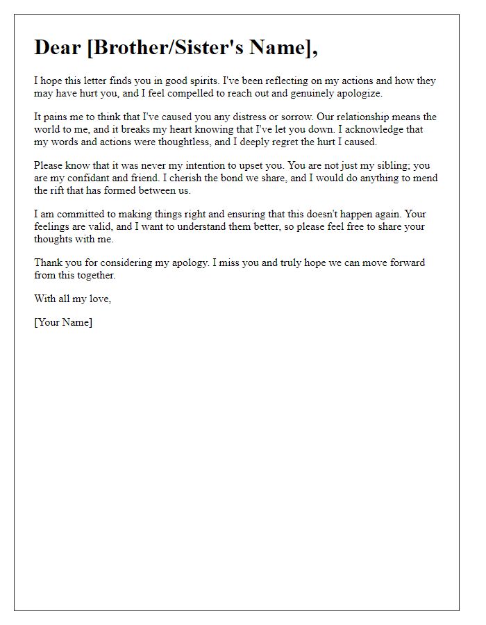 Letter template of emotional apology to a brother/sister