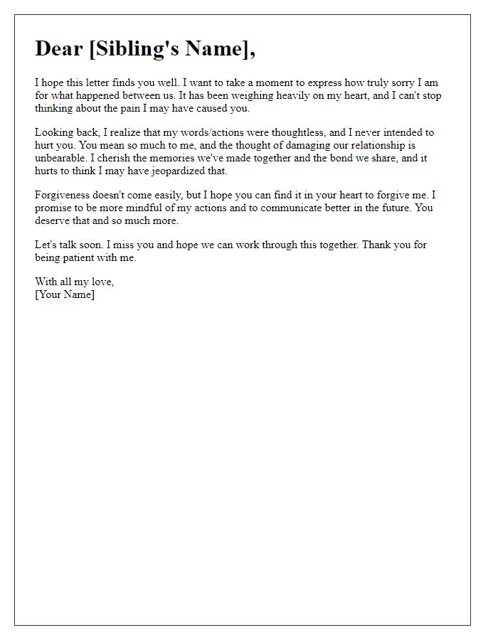 Letter template of heartfelt apology to a sibling