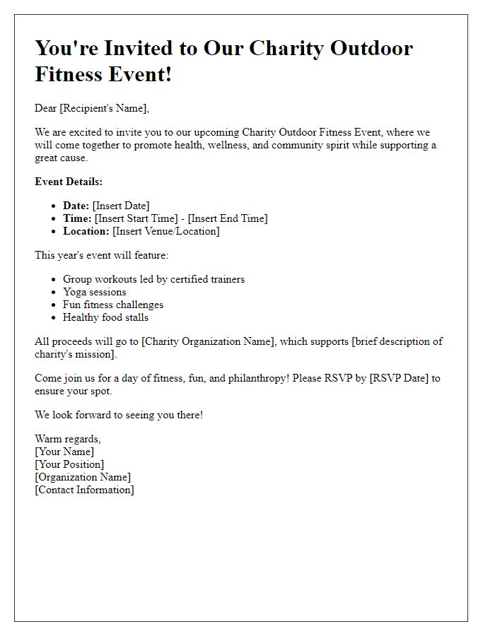 Letter template of charity outdoor fitness event invitation