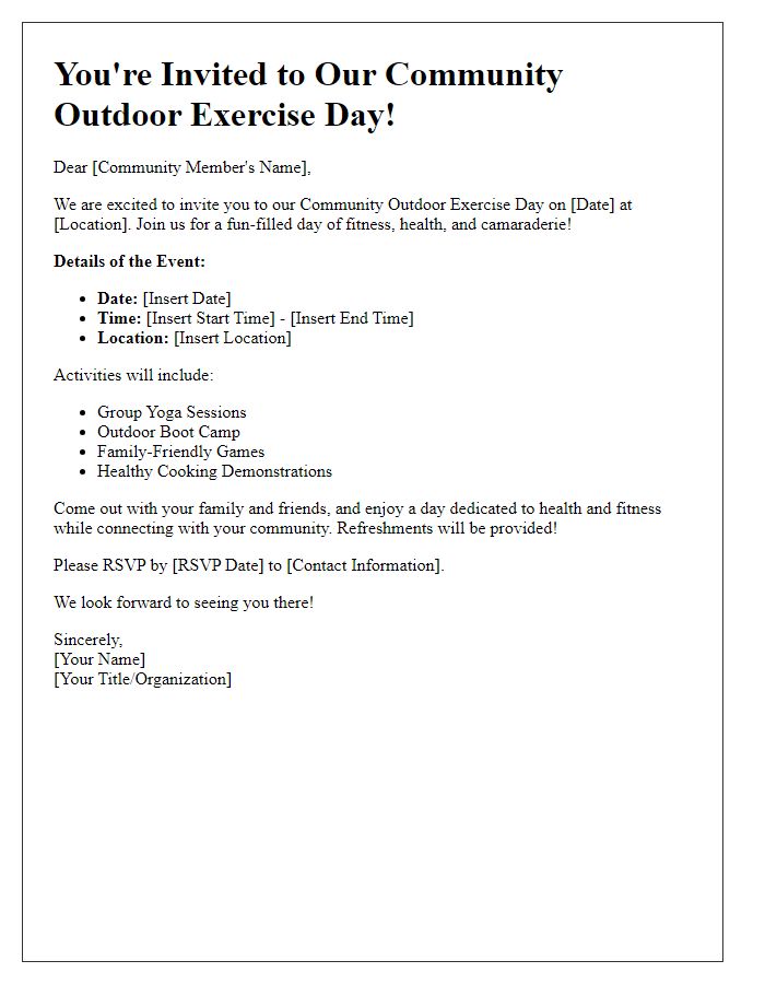 Letter template of community outdoor exercise day invitation