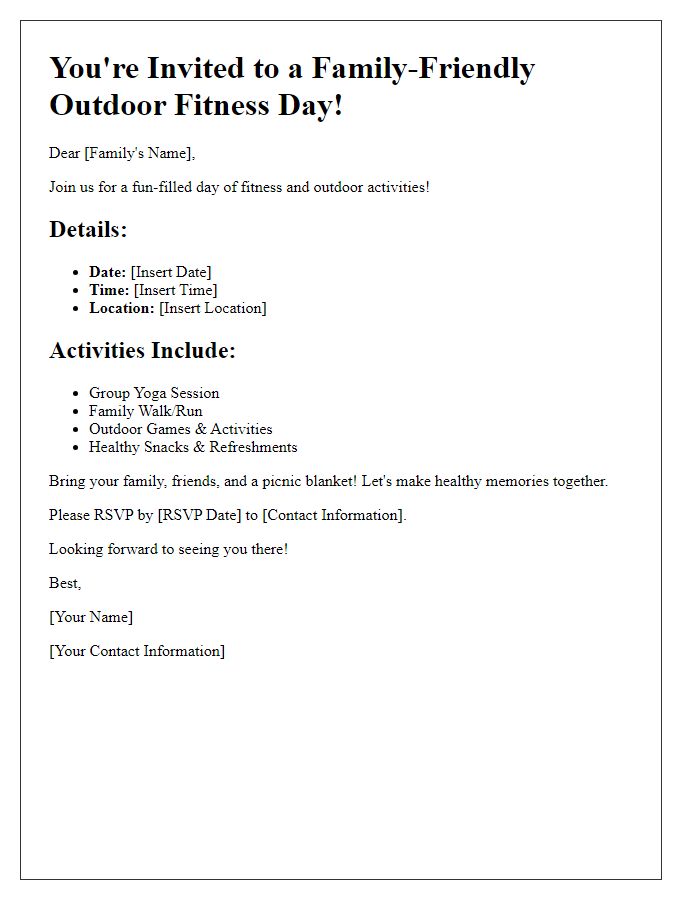 Letter template of family-friendly outdoor fitness invitation