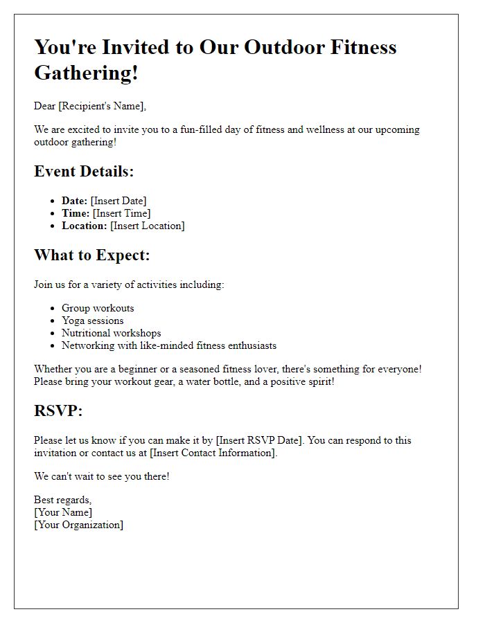 Letter template of group fitness outdoor gathering invitation