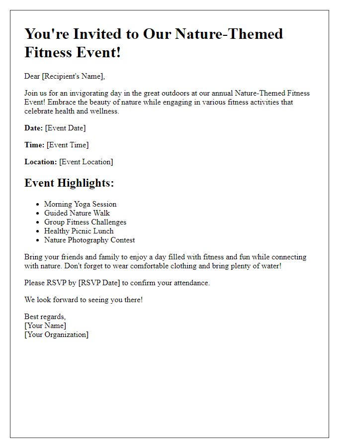 Letter template of nature-themed fitness event invitation