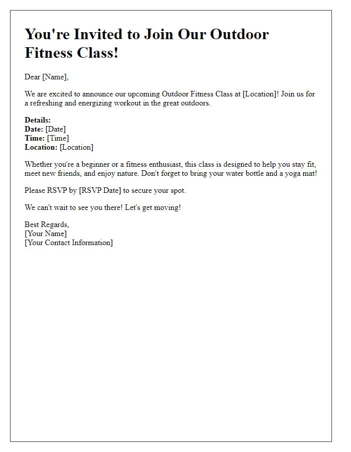 Letter template of outdoor fitness class invitation