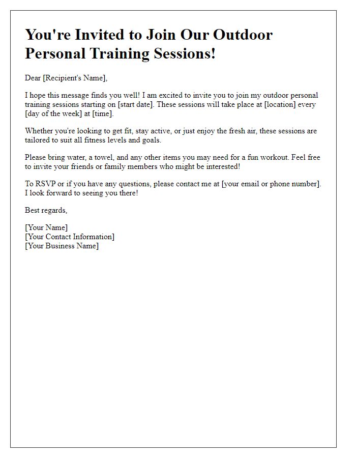 Letter template of outdoor personal training invitation