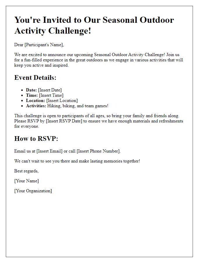 Letter template of seasonal outdoor activity challenge invitation