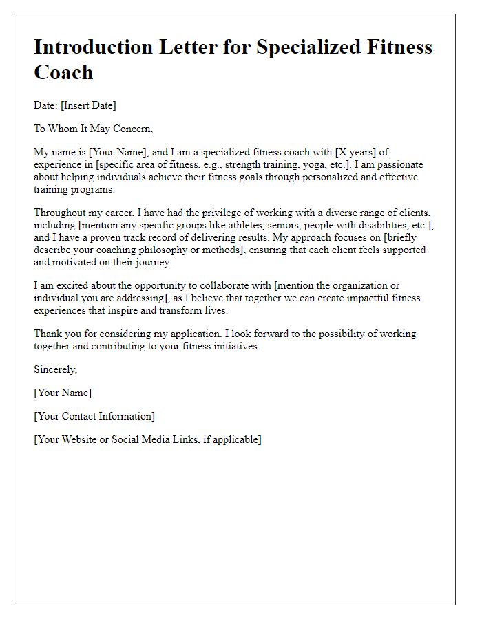 Letter template of introduction for specialized fitness coach