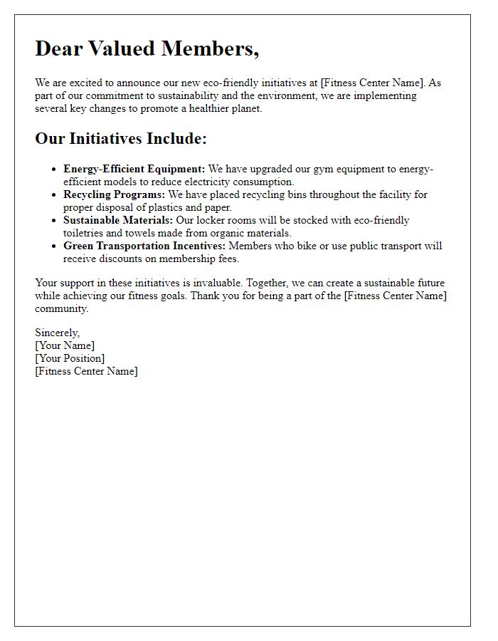 Letter template of fitness center eco-friendly initiatives