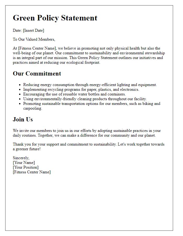 Letter template of fitness center green policy statement