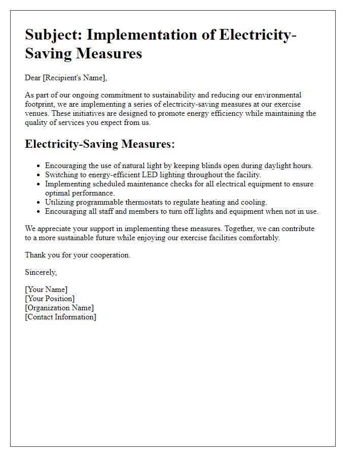 Letter template of electricity-saving measures for exercise venues.