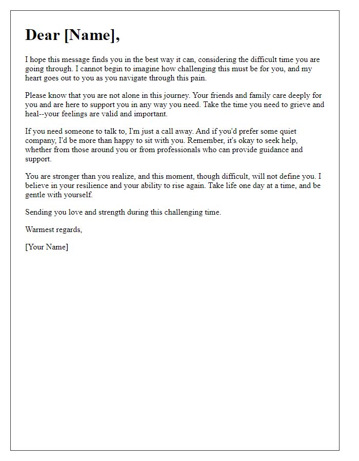 Letter template of encouragement for a member experiencing personal tragedy